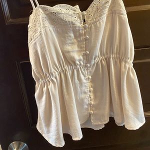 cropped cream color tank top with lace, size small buttons down front